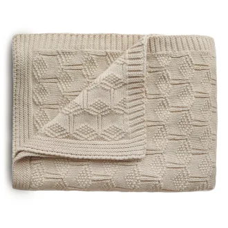 Mushie | Knitted Honeycomb Baby Blanket, Beige