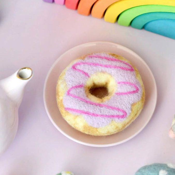 Felt Donut with pink drizzle