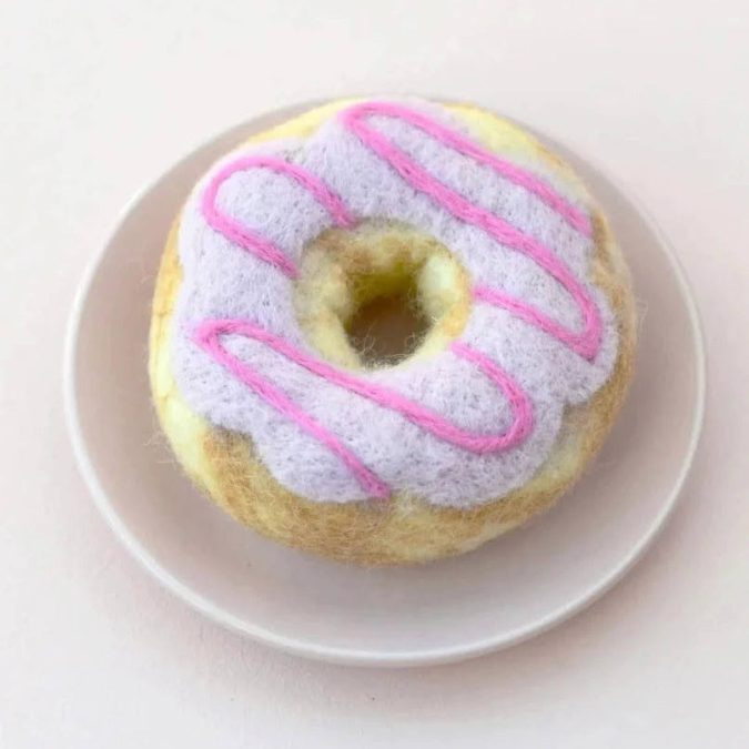 Felt Donut with pink drizzle