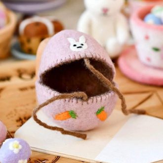 Tara Treasures | Felt Easter Egg Cover, Pink with Bunny Motif