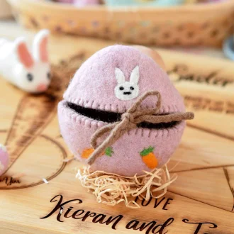 Tara Treasures | Felt Easter Egg Cover, Pink with Bunny Motif