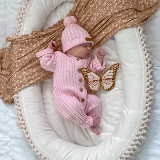 pink knit baby romper