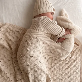 Little B's Nursery | Knitted Baby Blanket, Honey Milk