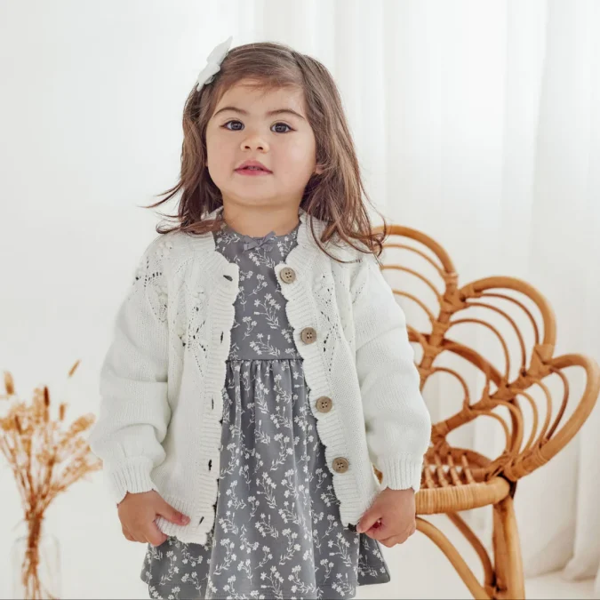 Aster & Oak | Knitted Detailed Cardigan, Ivory White - Image 2