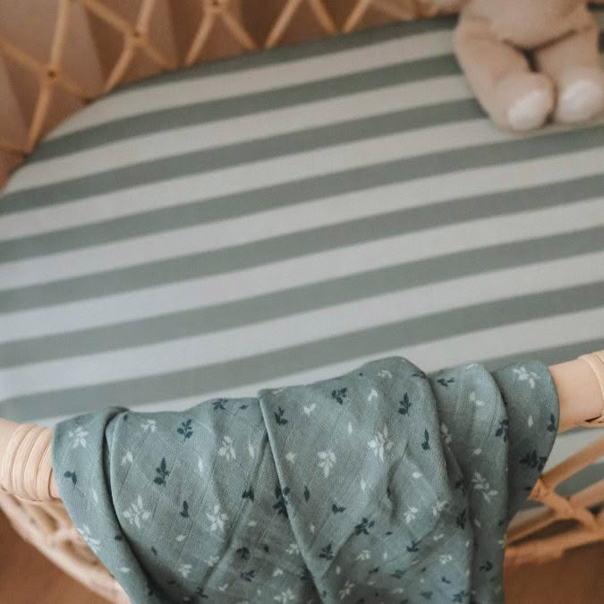Fox & Fallow | Organic Cot Sheet, Sage Stripe - Image 3