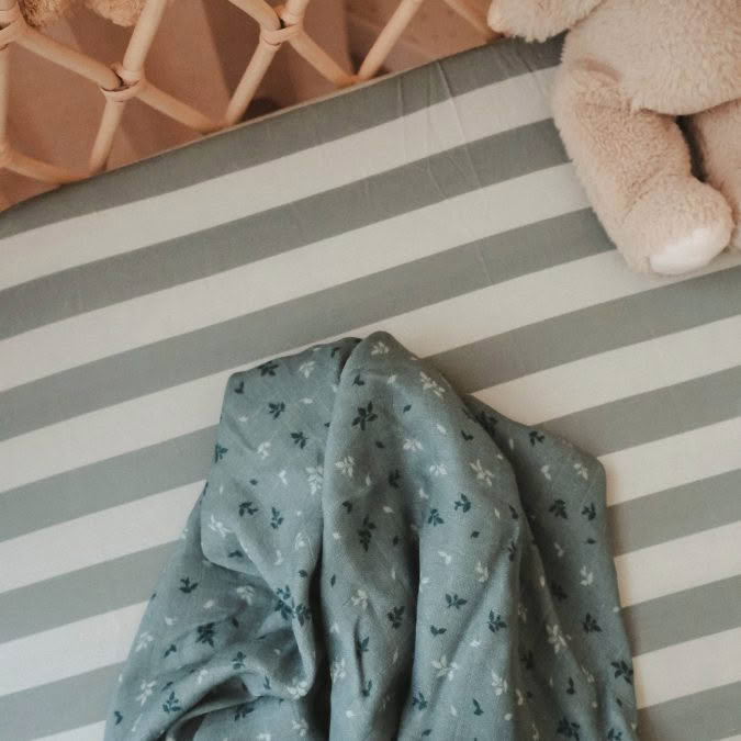 Fox & Fallow | Organic Cot Sheet, Sage Stripe - Image 2