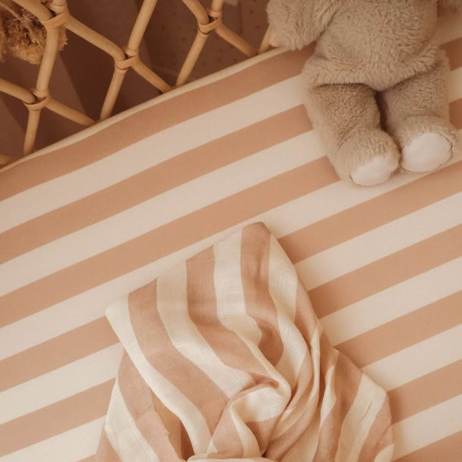 Fox & Fallow | Organic Bassinet Sheet, Coffee Stripe - Image 2