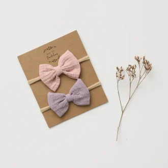 Over the Dandelions | Muslin Bow Headband, Blush/Lilac
