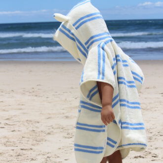SUNNYLiFE | Kids Character Hooded Towel, Sammy the Seagull Blue Stripe